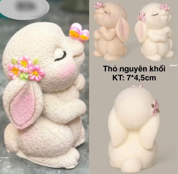 Khuôn Silicon - Động Vật - Con Thỏ Cài Hoa 7cm