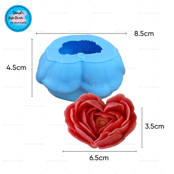 Khuôn Silicon - Hoa Hồng Trái Tim 7.5cm