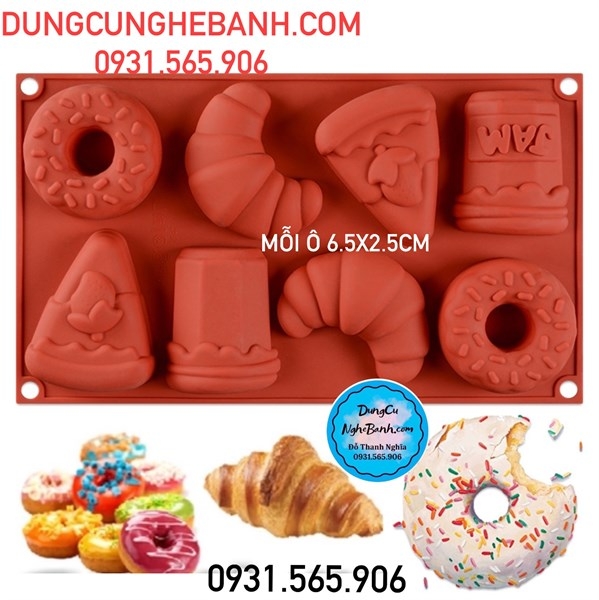 Khuôn Silicon - Bánh Donut Sừng Bò Phô Mai 8c