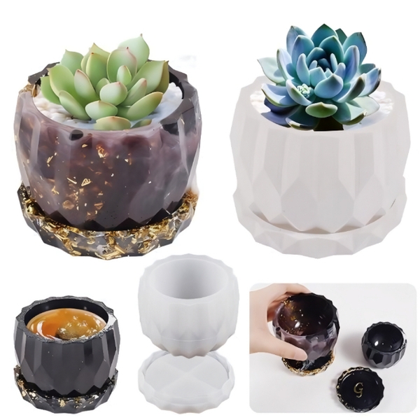 Khuôn Silicon - Chậu Cây - Đa Giác 7.9cm Kèm Đế