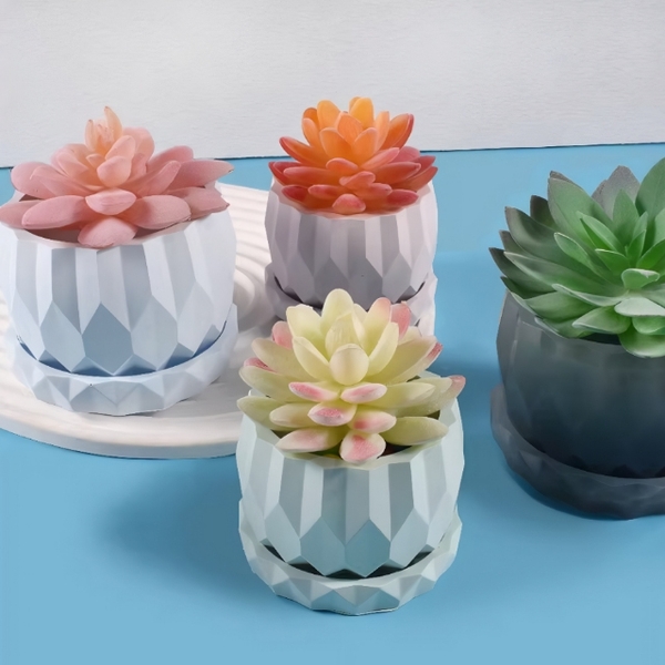 Khuôn Silicon - Chậu Cây - Đa Giác 7.9cm Kèm Đế