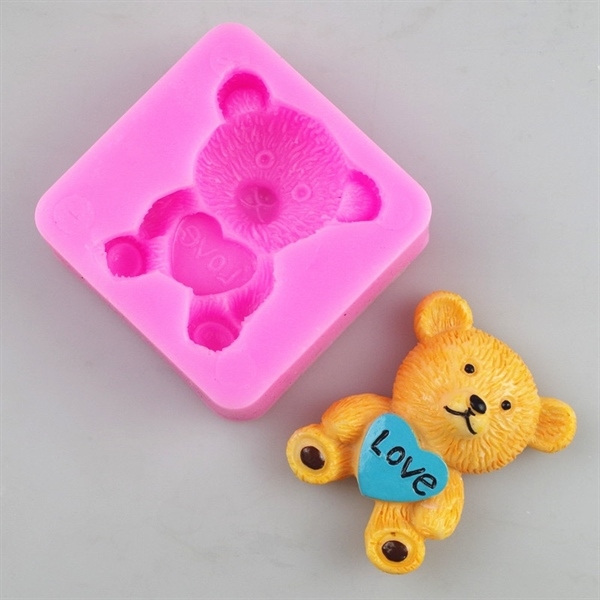 Khuôn Silicon - Động Vật - Gấu Tim Ngồi Love 4.8cm