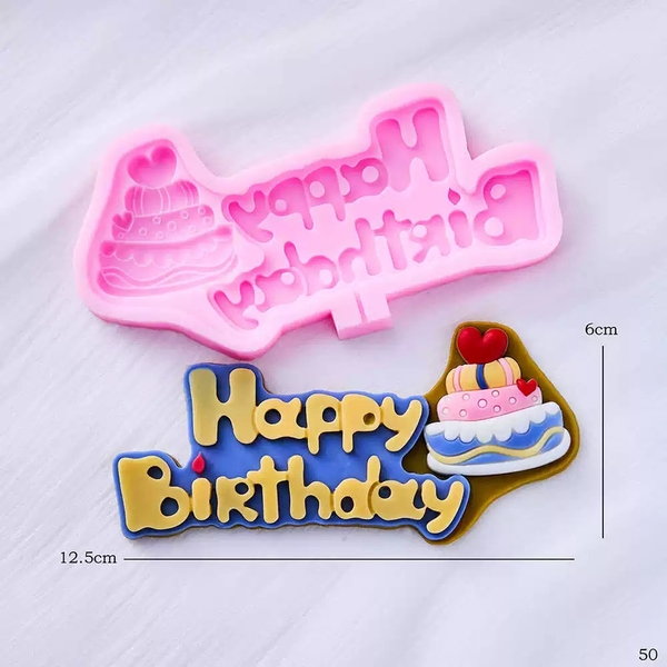 Khuôn Silicon - Chữ Happy - #2 Kèm Bánh Kem
