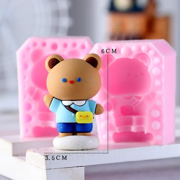 Khuôn Silicon -Động Vật- Gấu Đeo Túi 2 Mảnh