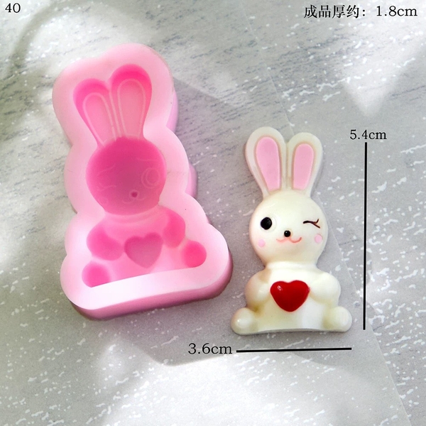 Khuôn Silicon - Động Vật - Con Thỏ Tim 5.4cm