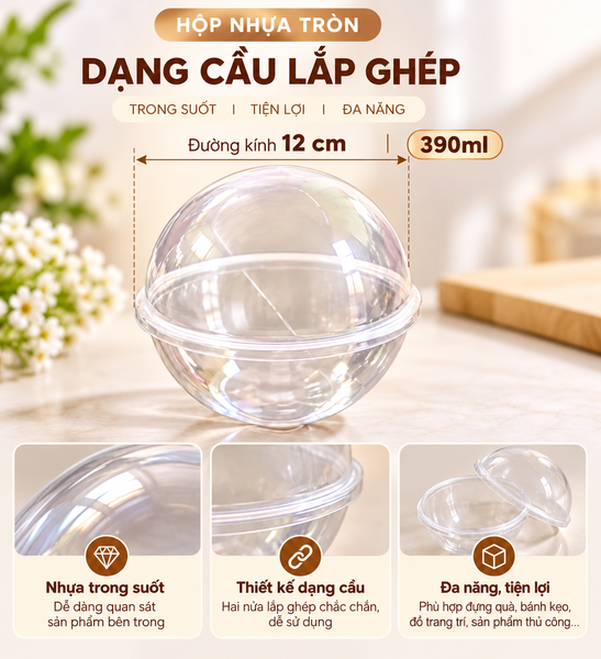 Hộp Nhựa - Cầu PET Nắp Cầu - 390ml