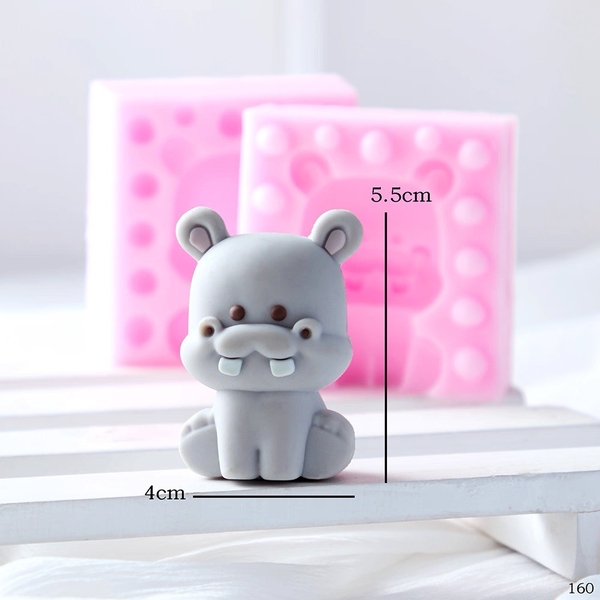 Khuôn Silicon Động Vật Con Hà Mã 2 Mảnh 5.5cm