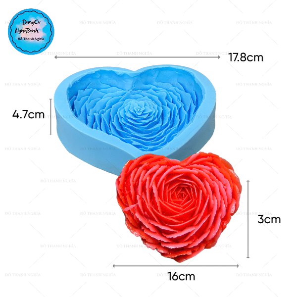 Khuôn Silicon - Hoa Hồng - Tim Hồng 16cm 300K SALE > 200K