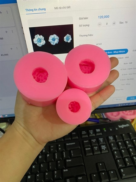 Khuôn Silicon - Hoa Mẫu Đơn - Sl120k - Set 3 - 3-5cm - Nhụy Nhúm