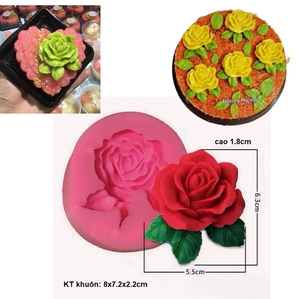 Khuôn Silicon - Hoa Hồng Nở - 5.5cm - Nằm Kèm Lá