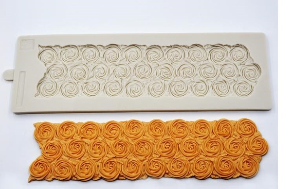 Khuôn Silicon - Viền Mảng Họa Tiết - Hoa Hồng 3 dãy - 37x11cm