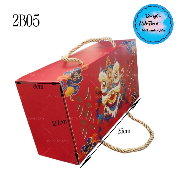 Hộp Giấy - Bánh Trung Thu Quai Xách - 2 Bánh - 2B05 Cao 7.5cm