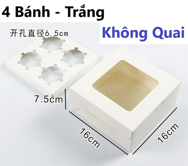 Hộp Giấy - Cup Cake - 4 Bánh - Màu Trắng