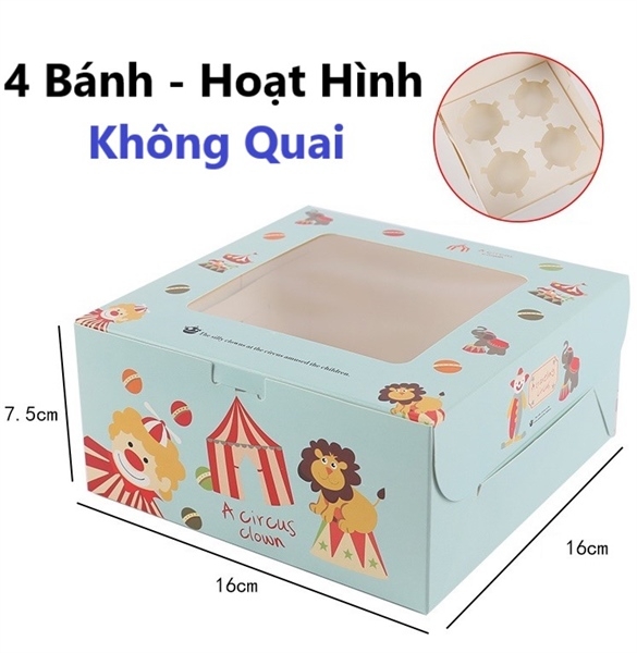Hộp Giấy - Cup Cake - 4 Bánh - Màu Hoạt Hình