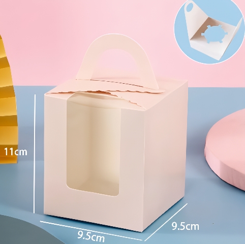 Hộp Giấy - Cup Cake - Quai Xách - 1 Bánh - Màu Hồng