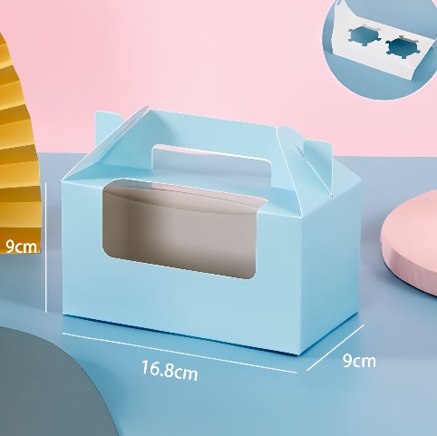 Hộp Giấy - Cup Cake - Quai Xách - 2 Bánh - Màu Xanh