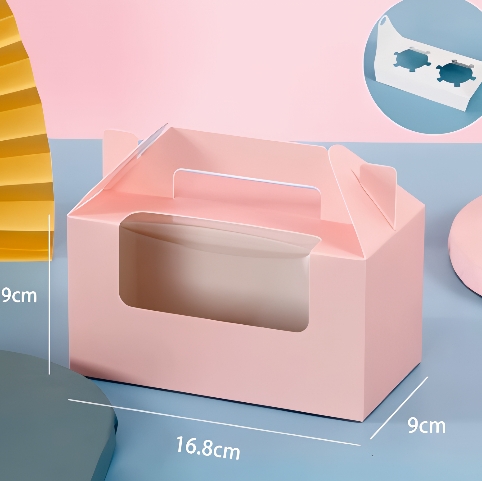Hộp Giấy - Cup Cake - Quai Xách - 2 Bánh - Màu Hồng