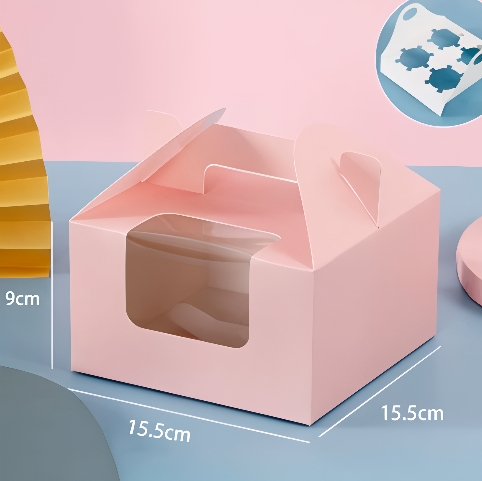 Hộp Giấy - Cup Cake - Quai Xách - 4 Bánh - Màu Hồng