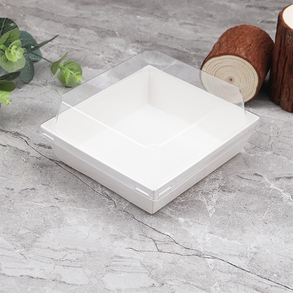 Hộp Giấy Kraft - Nắp Nhựa - Vuông Trắng - 12.5cm cao 6.3cm