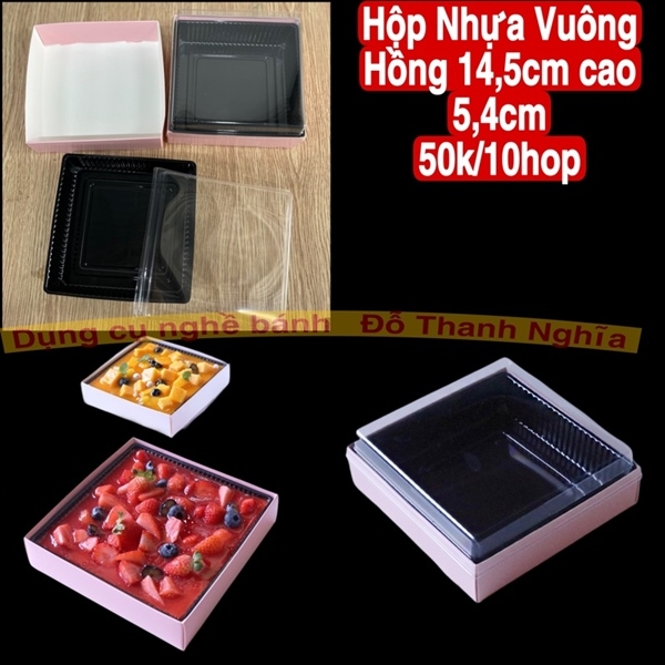Hộp Giấy Vuông - Lót Nhựa 14.5cm cao 5.4cm - HỒNG