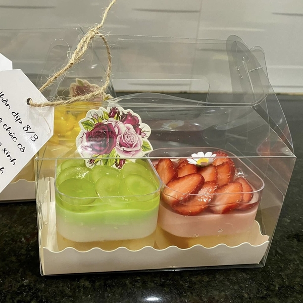 Hộp Nhựa Mika - Chữ Nhật Quai Xách Đế Giấy - 16x9.5cm Cao 9cm