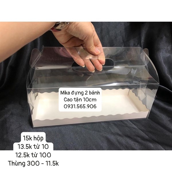 Hộp Nhựa Mika - Chữ Nhật Quai Xách Đế Giấy - 27x11cm Cao 10cm