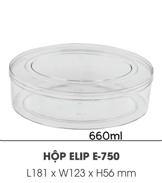 Hộp Nhựa - Oval 18x5.6cm - 660 ml Mika Cứng Giòn E-750