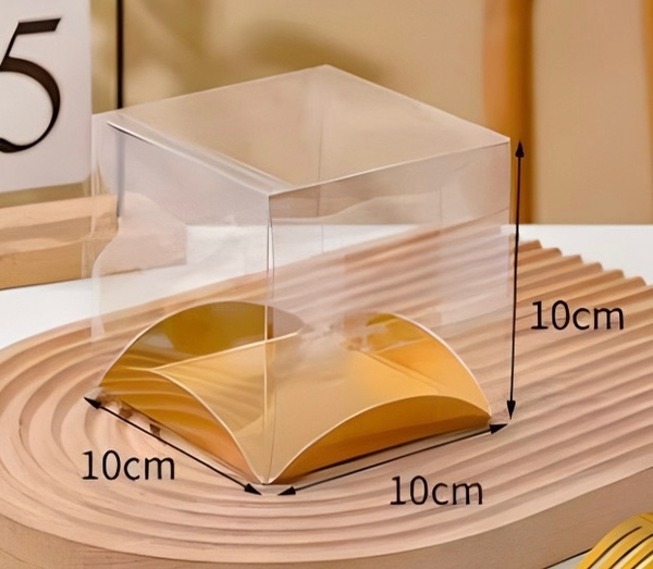 Hộp Mika - 1 Bánh Lót Vuông Đế Giấy Vàng - 1 Ngăn - 10x10cm Cao 10cm
