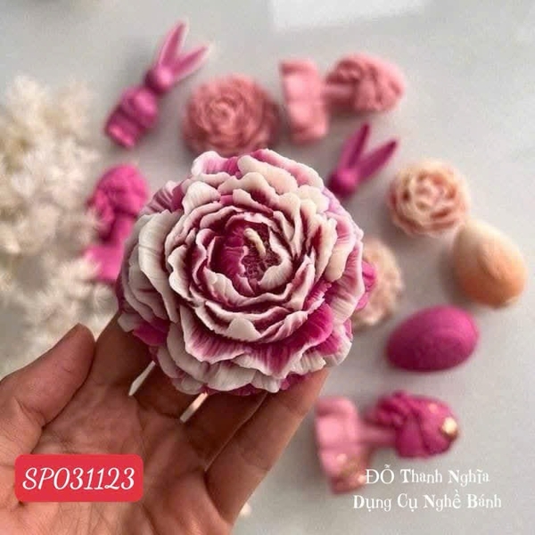 Khuôn Silicon - Hoa Mẫu Đơn - 9.5cm - Nhụy Xòe Khuôn Mỏng