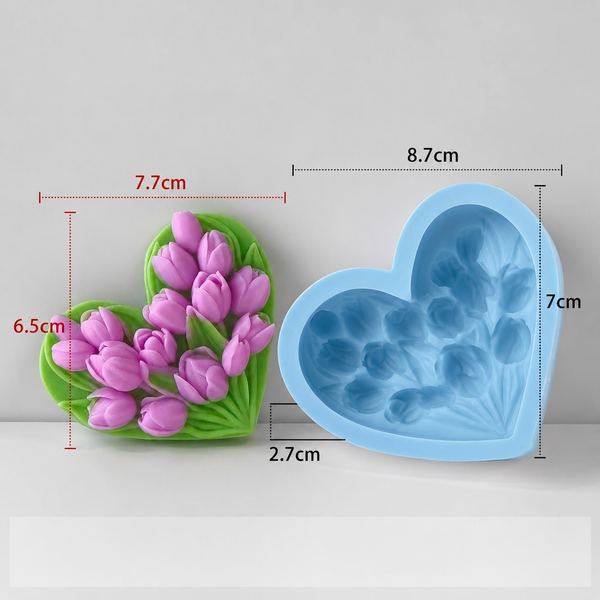 Khuôn Silicon - Trái Tim Hoa Tulip 8cm