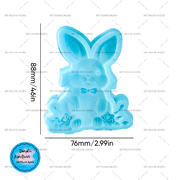 Khuôn Silicon - Động Vật - Con Thỏ Hoa 8.8cm