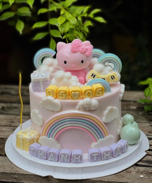 Khuôn Silicon - Mèo Kitty - 2 Mảnh Ôm Táo 6.3cm