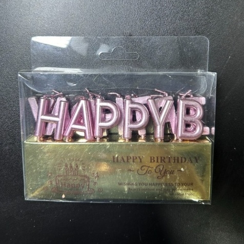 Nến Nhũ Happy Birthday - hồng phấn
