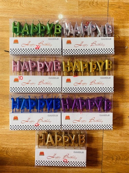 Nến Nhũ Happy Birthday - hồng phấn
