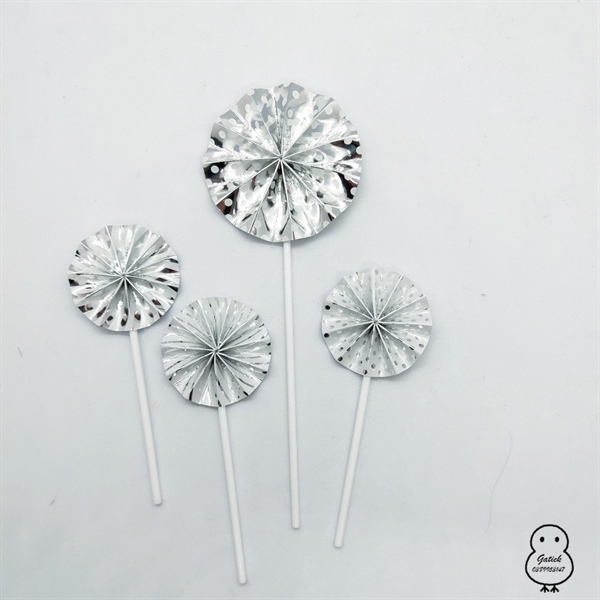 PKC-Set Cắm Quạt Phụ Kiện Trang Trí Bánh- bạc