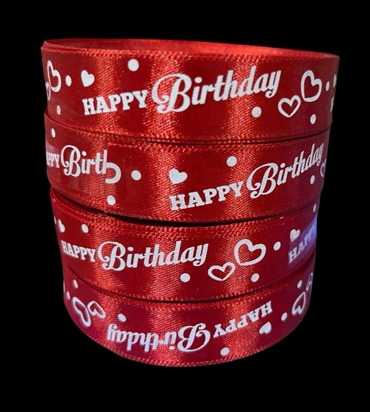 Ruy Băng Trang Trí - 2cm Chữ HPBD -  Đỏ tươi