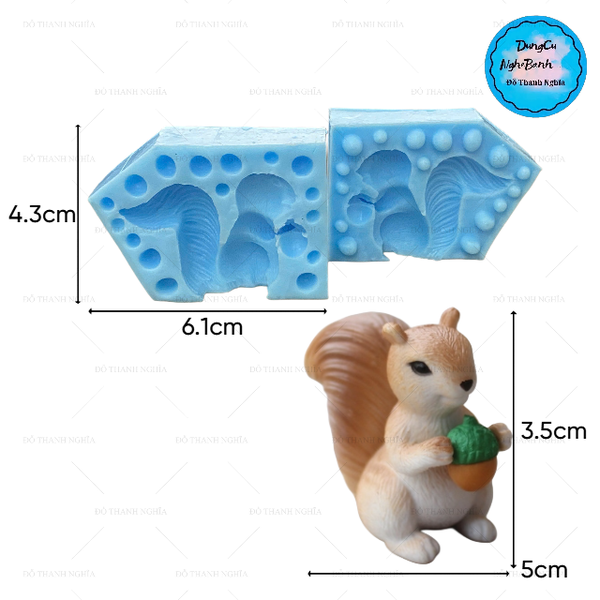Khuôn Silicon - Động Vật - Con Sóc Hạt Dẻ 5cm 2 Mảnh