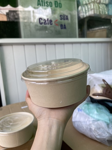 Tô Giấy Kraft Tròn - Nắp Mô PET - 750ml - XÁM
