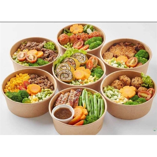 Tô Giấy Kraft Tròn - Nắp Mô PET - 750ml - XÁM