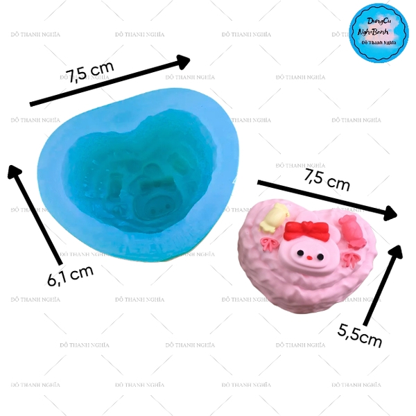 Khuôn Silicon - Mèo Kitty - Tim Mèo Kitty 5.9cm
