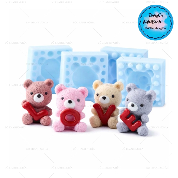 Combo 4 Khuôn Silicon Động Vật - Gấu Chữ Love