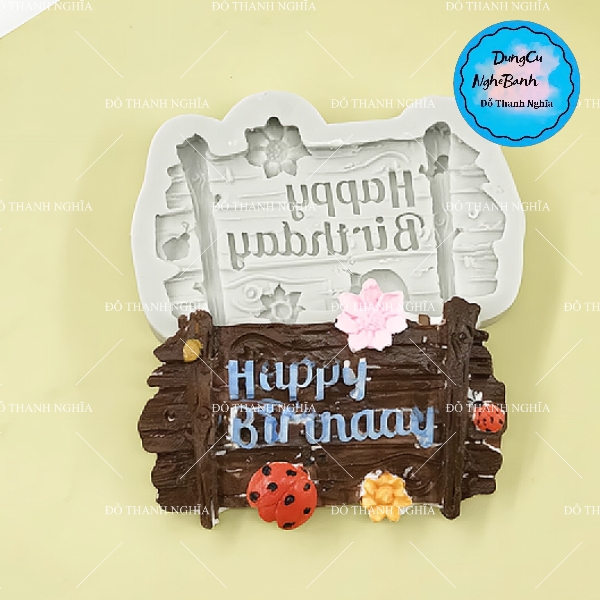 Khuôn Silicon - Chữ Happy Birthday - Hoa Bọ