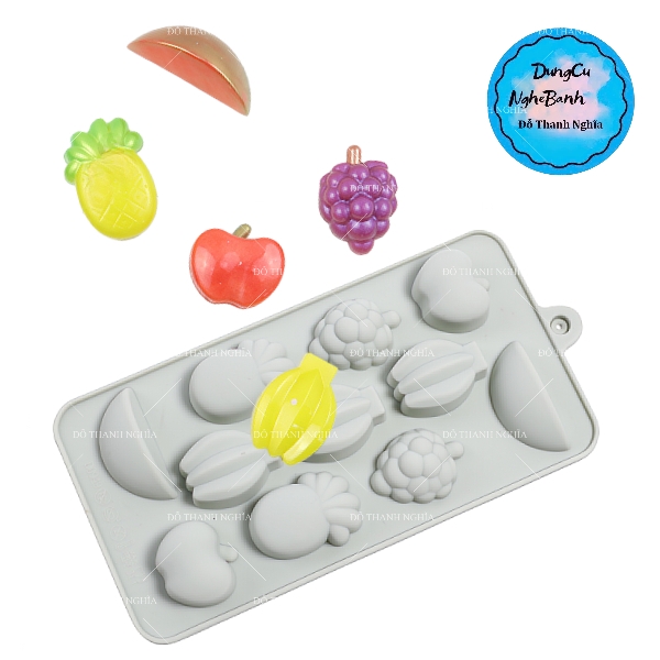 Khuôn Silicon - Trái Cây - Vĩ 11c - 4cm Nho Khóm Chuối Táo