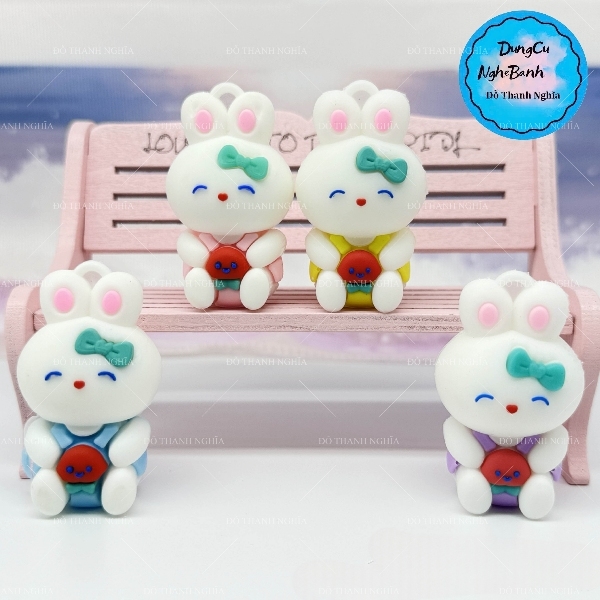 Khuôn Silicon - Động Vật - Con Thỏ Cà Rốt Nơ 2 Mảnh 5.5cm