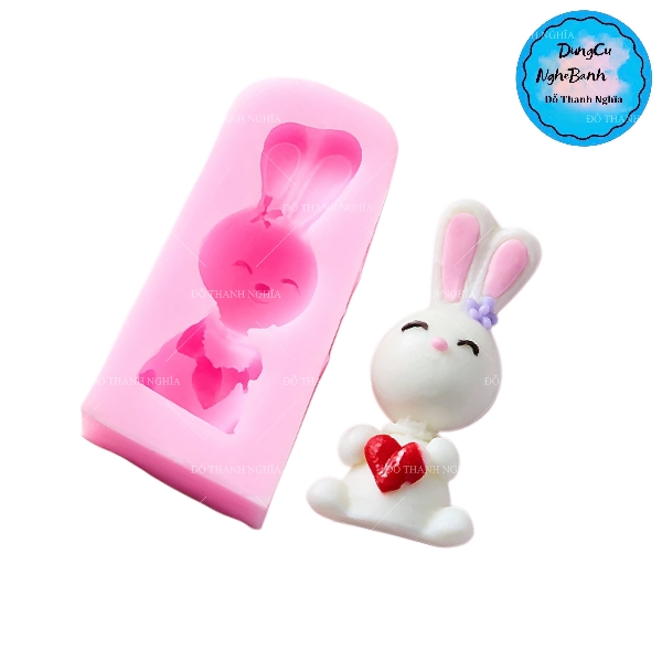 Khuôn Silicon - Động Vật - Con Thỏ Tim 5.7cm