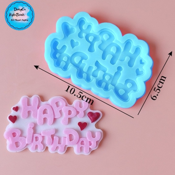 Khuôn Silicon - Chữ Happy - Kèm Tim