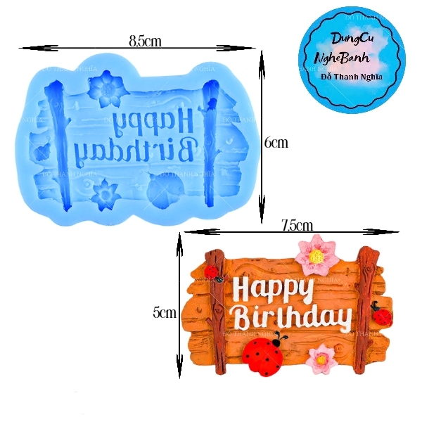 Khuôn Silicon - Chữ Happy Birthday - Hoa Bọ