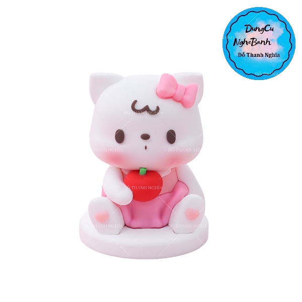 Khuôn Silicon - Mèo Kitty - 2 Mảnh Ôm Táo 6.3cm