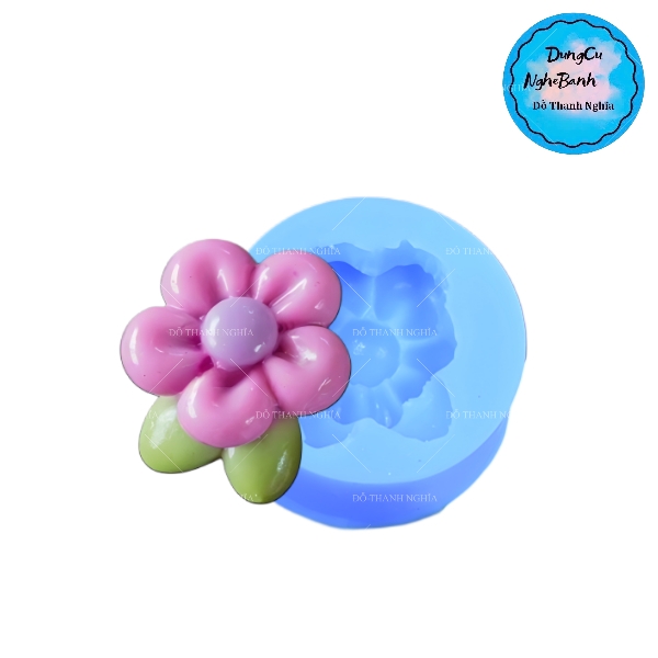 Khuôn Silicon - Hoa Mai Đào 5 cánh tròn kèm lá 3.5x3cm