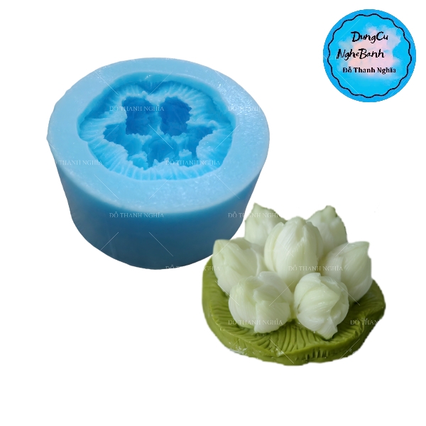 Khuôn Silicon - Hoa Sen Nụ - Búp Sen Kèm Lá 4.7cm 7c